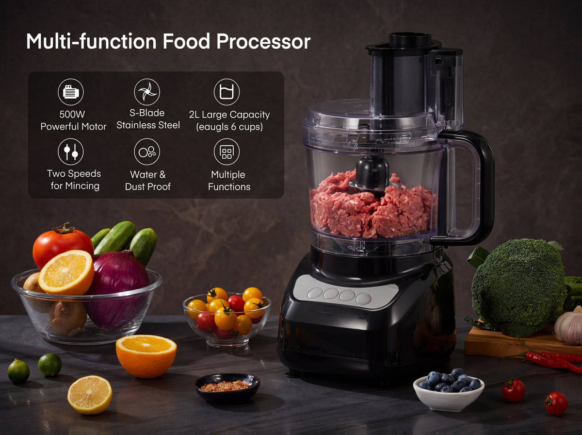 12-Cup Food Processor in Black, Multifunction Kitchen Prep for Chopping, Slicing, Shredding, Purees and Dough for Everyday Home Cooking