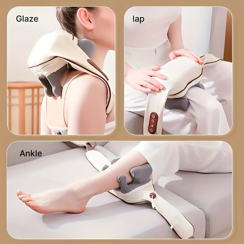 8D Kneading Neck and Shoulder Massager with Wireless Electric Massage Pillow Design, Black or Beige Color Options for Adult Home Relaxation