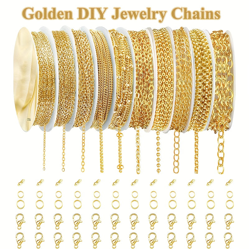 10 Rolls of 304 Stainless Steel Golden and Silvery Metal Chain, DIY Jewelry Making Material, Used for Jewelry Making