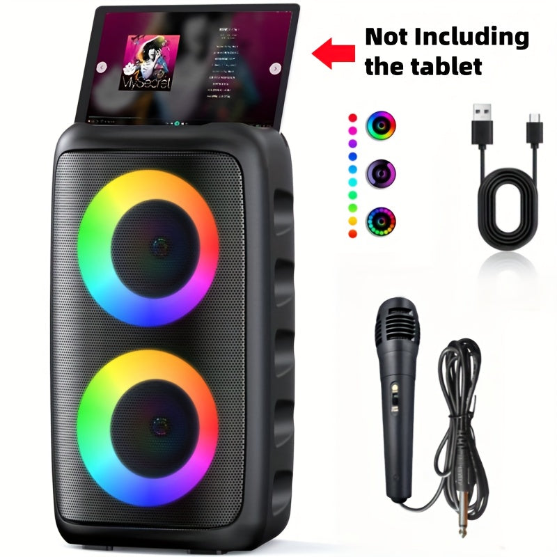 Karaoke Machine with Microphone Options, Portable Bluetooth Speaker with LED Lights, Dual Speakers, TF Card, USB, AUX & TWS for Adults and Home Parties