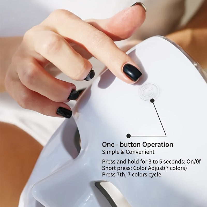 USB-Charging Facial Beauty Mask in White with Listed Seven-Color Design, Portable Personal Skin-Care Instrument for Home Routines and Thoughtful Gift Ideas