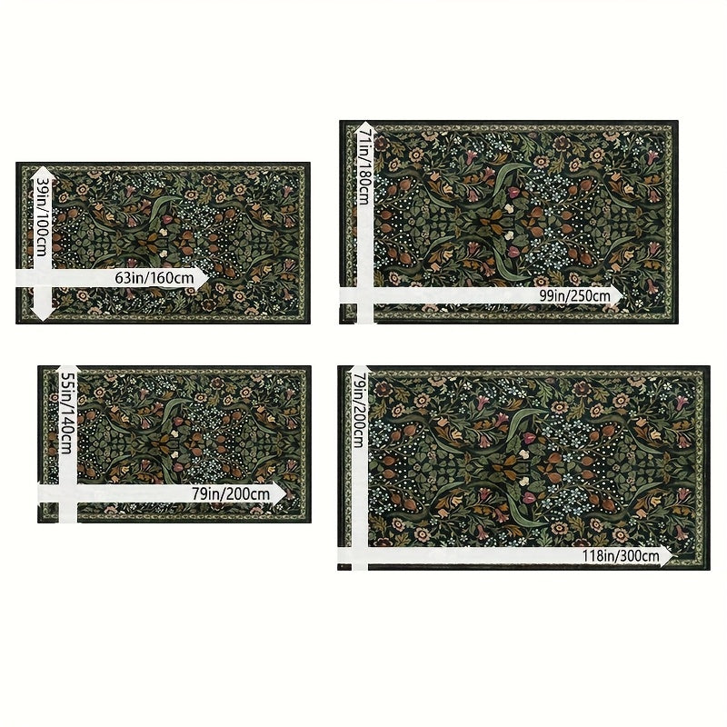 Bohemian Floral Floor Mat with Listed Golden Diamond Pattern and Soft Polyester Material, Three Size Options for Patio, RV, Camping and Indoor Decor Planning