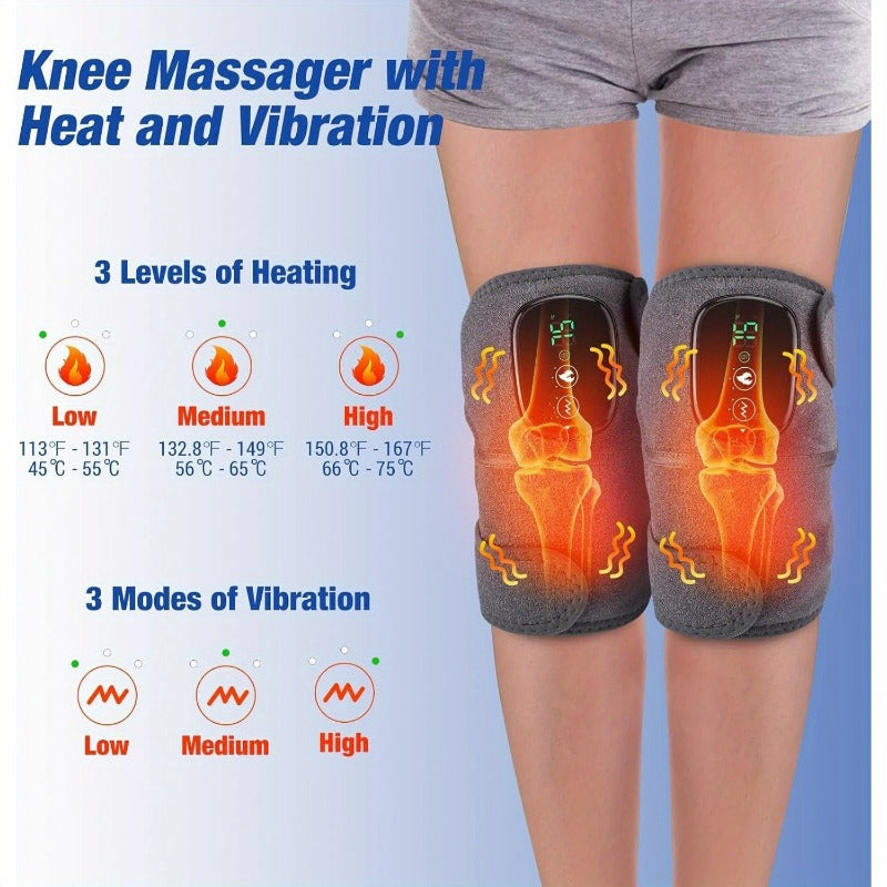 Heated Knee Massager in Gray with Vibration and Wireless Design, Single-Piece Heating Pad with Listed Knee, Shoulder and Elbow Uses for Adult Comfort Routines