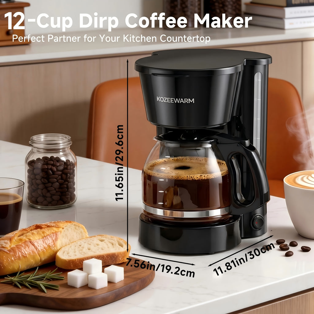Drip Coffee Maker 12-Cup, One-Touch Coffee Machine with Reusable Filter, No-Disassembly Easy Clean, Brew for Home, Office, Kitchen, All-Day Coffee, Black