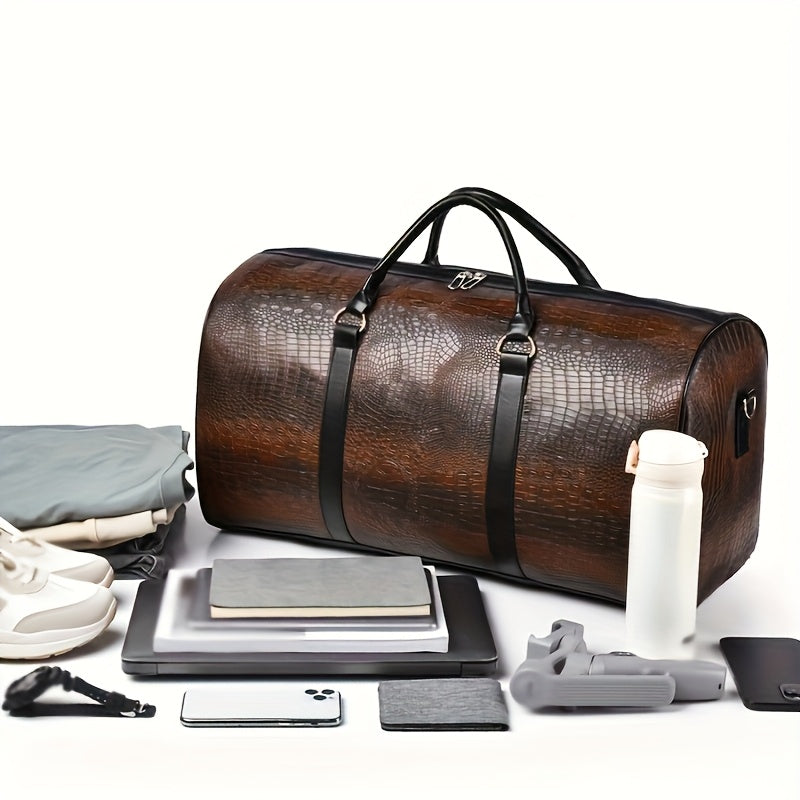 Crocodile Pattern Travel Handbag with Retro Styling and Shoulder Strap Reference, Dark Brown, Light Brown and A-Black Options for Everyday Packing