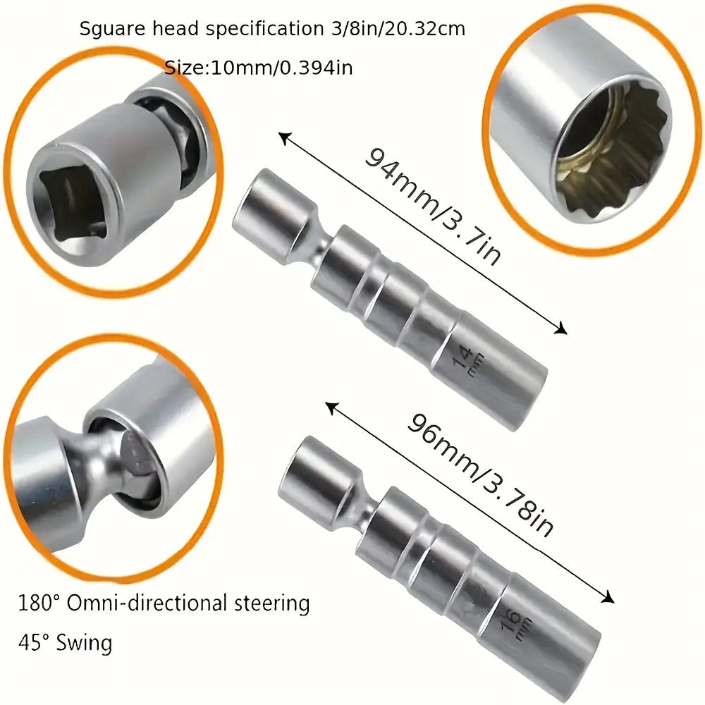Spark Plug Socket Set with Magnetic Design and Listed 14mm plus 16mm Sizes, Alloy Steel Tool Selection for Compatible Automotive Spark Plug Maintenance