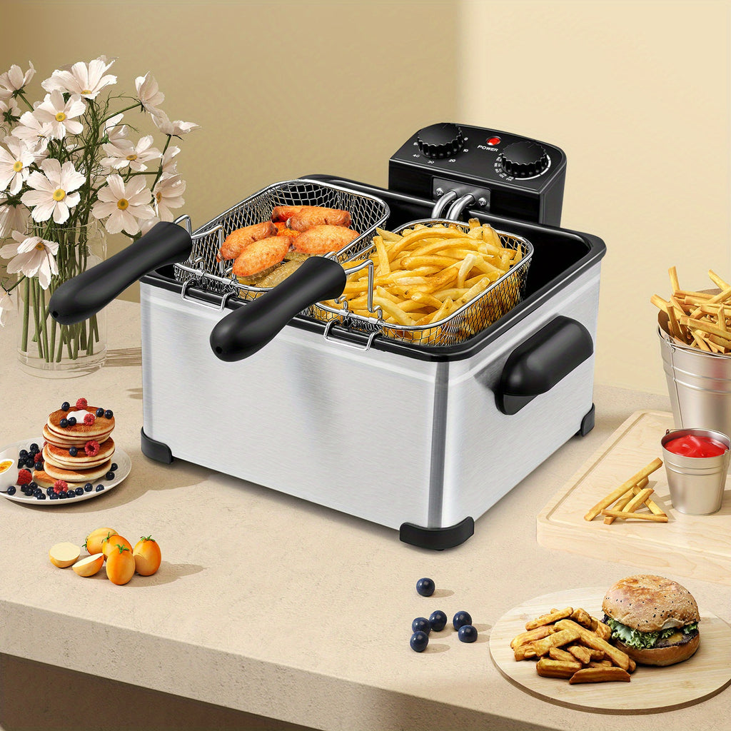 Triple Basket Electric Deep Fryer by Costway, 5.3QT Oil Container with 1700W Heating, Adjustable Temperature, 60-Minute Timer and Viewing Window Lid