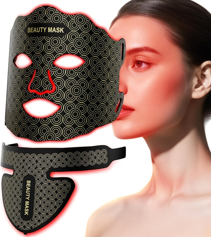 Soft Silicone LED Red Light Mask with Remote Color, Brightness and Time Controls, Listed 650nm and 850nm Wavelengths for Face, Neck and Chest Beauty Routines
