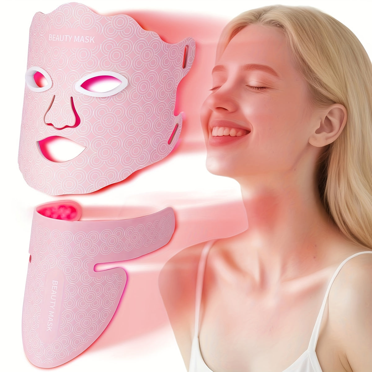 Soft Silicone LED Red Light Mask with Remote Color, Brightness and Time Controls, Listed 650nm and 850nm Wavelengths for Face, Neck and Chest Beauty Routines