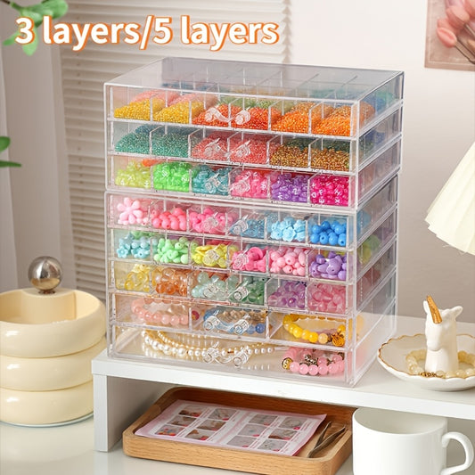 Acrylic Bead Storage Drawers with Transparent Multi-Compartment Design, 3- or 5-Layer Organizer Options for Earrings, Jewelry Findings and Nail Art Sequins