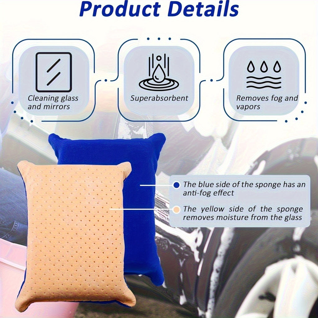 Car Glass Cleaning Sponge by Captain Clear, Blue and Yellow Single-Piece Wiping Tool for Compatible Vehicle Windows, Mirrors and Everyday Auto Care