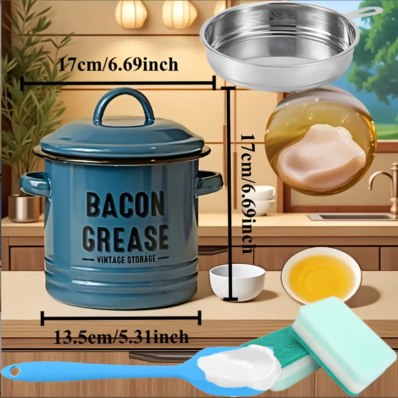 Bacon Grease Container with Lid for Kitchen Cooking Oil Storage, Red, Blue, White and Green Package Options with 12-Piece Labels and a Red No-Filter Two-Piece Set