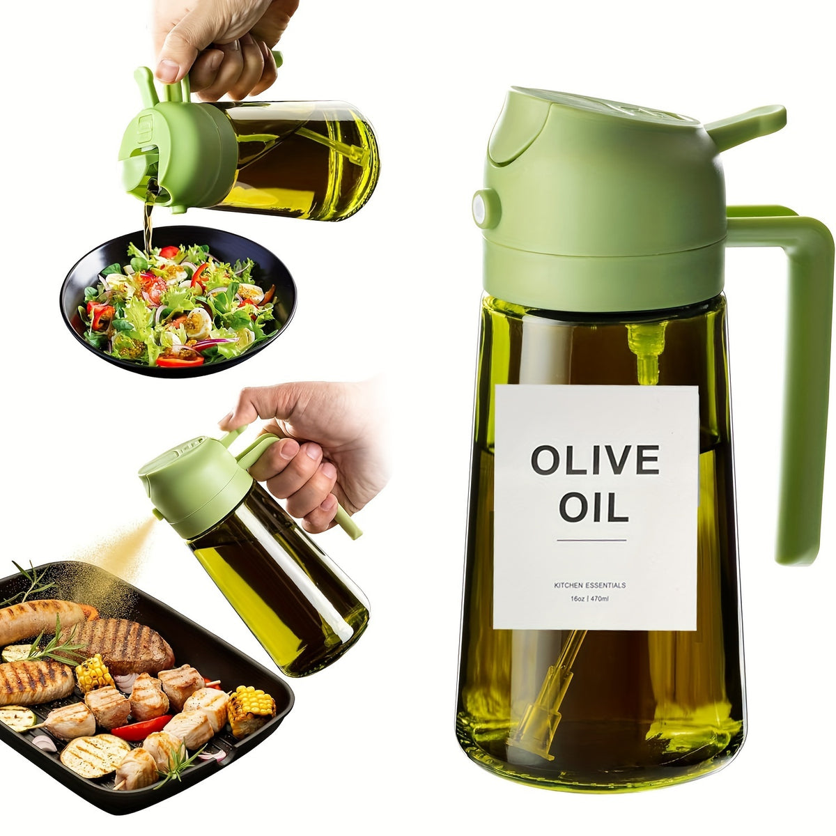Cooking Oil Spray and Pour Bottle with Listed 16-Ounce Size, Automatic Flip-Top Design and Label Stickers in Five Options for Everyday Kitchen Preparation