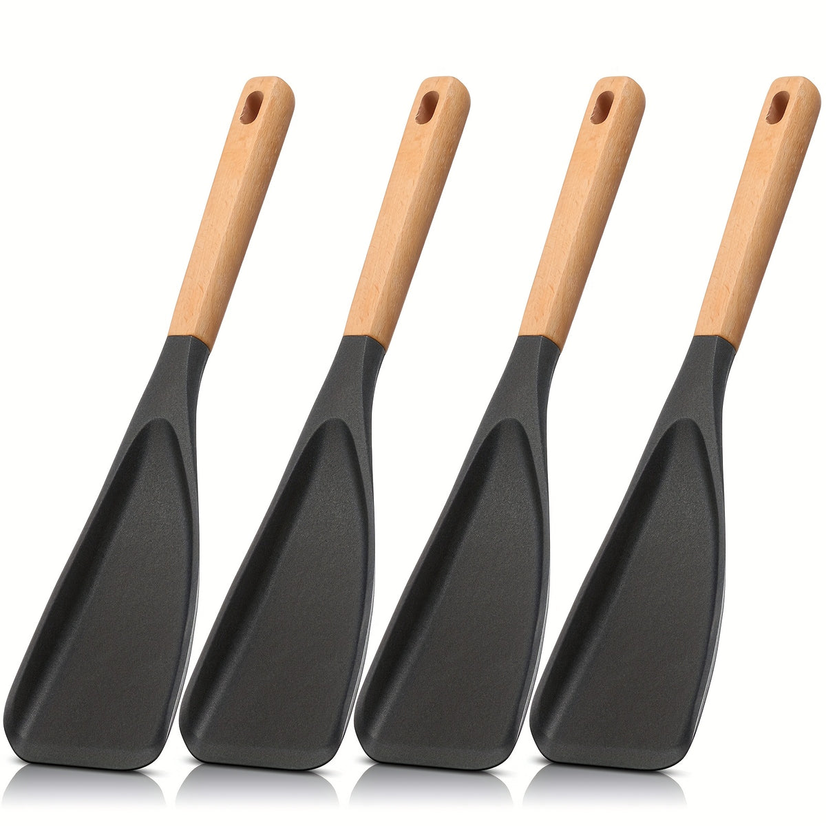 Silicone Cooking Spoon with Wooden Handle and Listed 12-Inch Length, Black or Black 2PC Options for Mixing, Stirring and Serving in Home Kitchens
