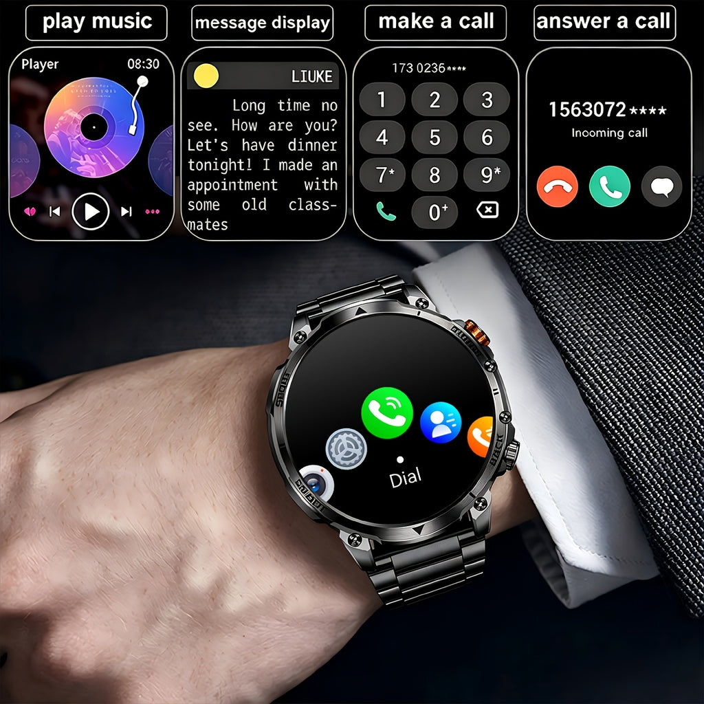 AMOLED Outdoor Smartwatch for Men by COANR with 1.7-Inch Touchscreen, 1400mAh Battery, Compass, LED Flashlight, AI Assistant and Wireless Calling