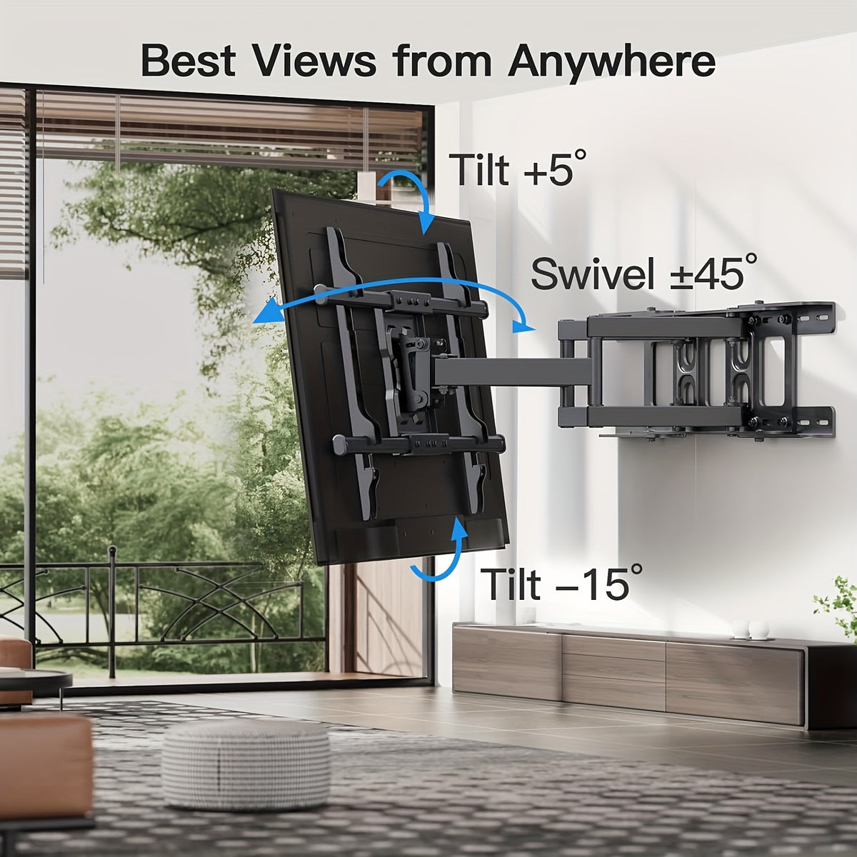 TV Wall Mount Full Motion for 37-75 Inch TVs, Articulating Dual Arms with Swivel, Tilt & Leveling, 132 Lbs Capacity, Max VESA 600x400mm, Fits 16-24 Inch Wood Studs, for OLED LCD LED Flat & Curved TVs