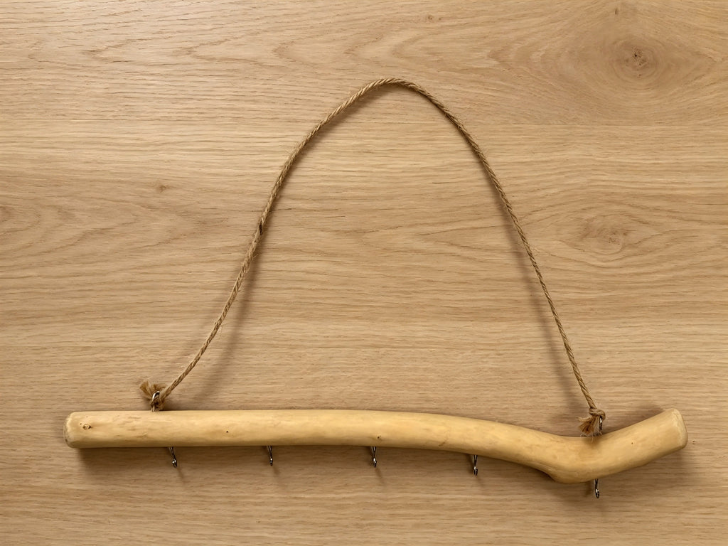 Driftwood Jewelry Wall Organizer with Five Metal Hooks, Approximately 36cm Natural Branch Necklace and Bracelet Rack for Rustic, Boho and Farmhouse Room Displays