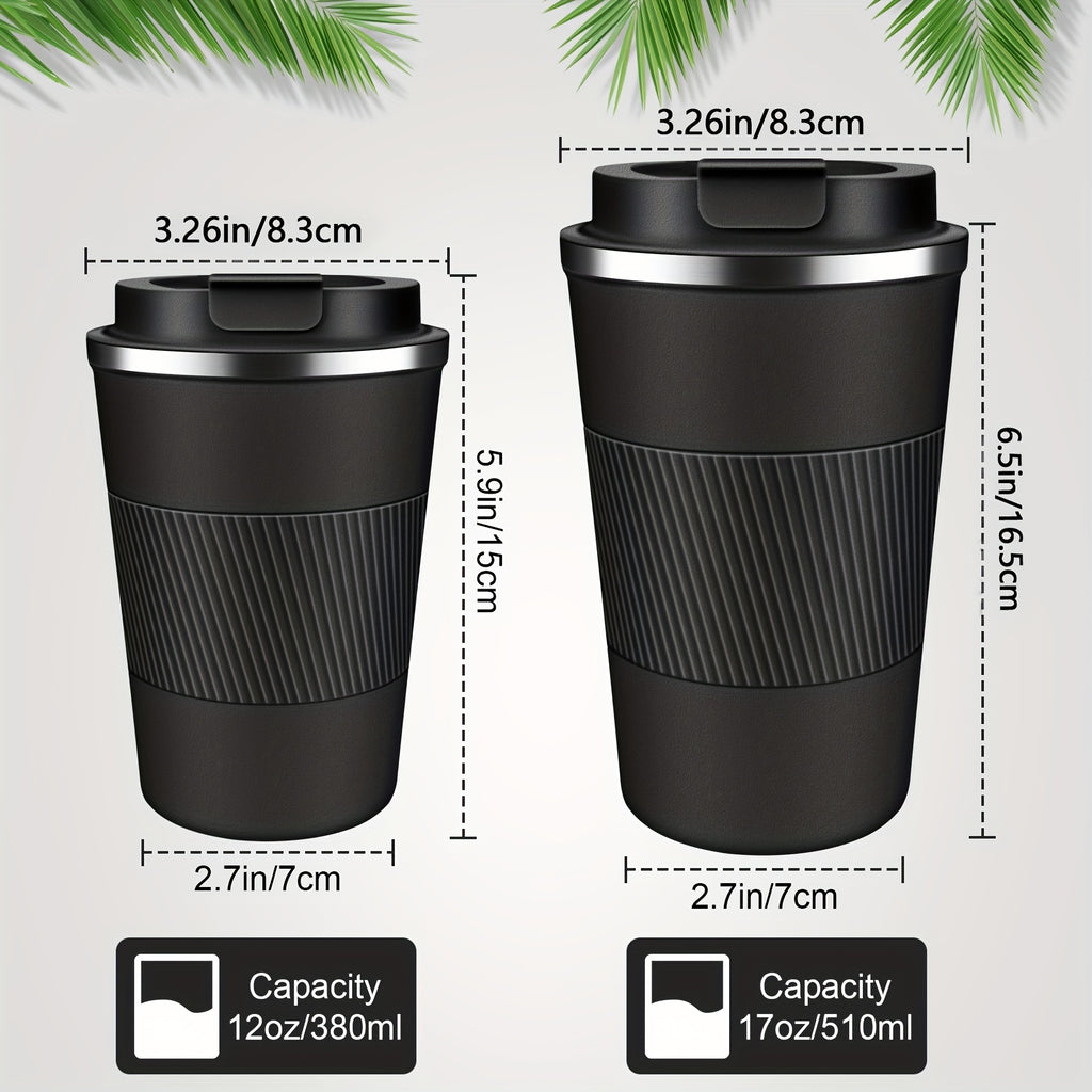 Insulated Travel Coffee Mug with Lid, 380ml or 510ml Reusable Stainless Steel Tumbler in Multiple Colors for Hot and Cold Drinks, Morning Commutes and Camping