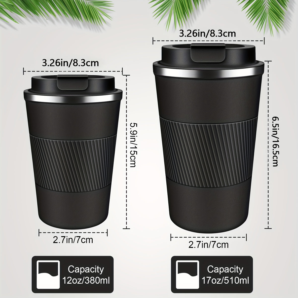 Insulated Travel Coffee Mug with Lid, 380ml or 510ml Reusable Stainless Steel Tumbler in Multiple Colors for Hot and Cold Drinks, Morning Commutes and Camping