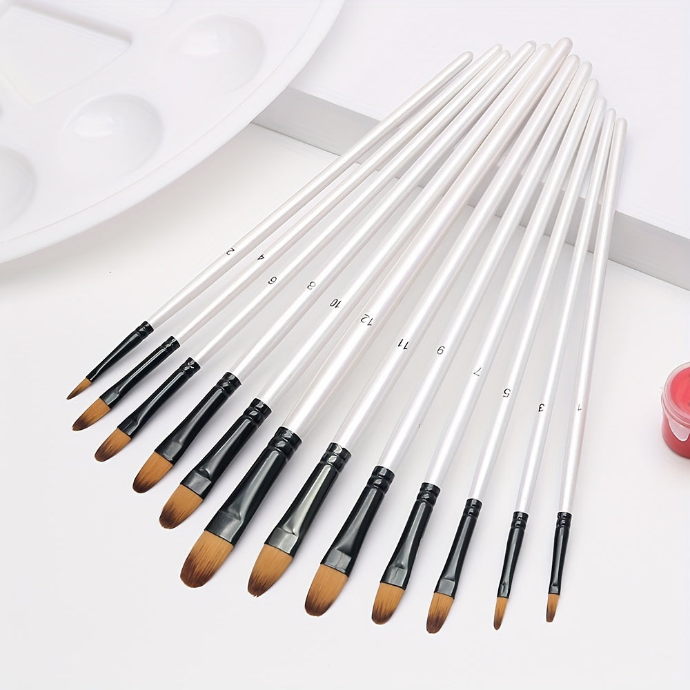 Artist Paint Brush Set 48 Pieces with Nylon Bristles and Wooden Handles, Listed Round, Filbert, Flat and Angled Tips for Watercolor, Oil Painting and Creative DIY Crafts