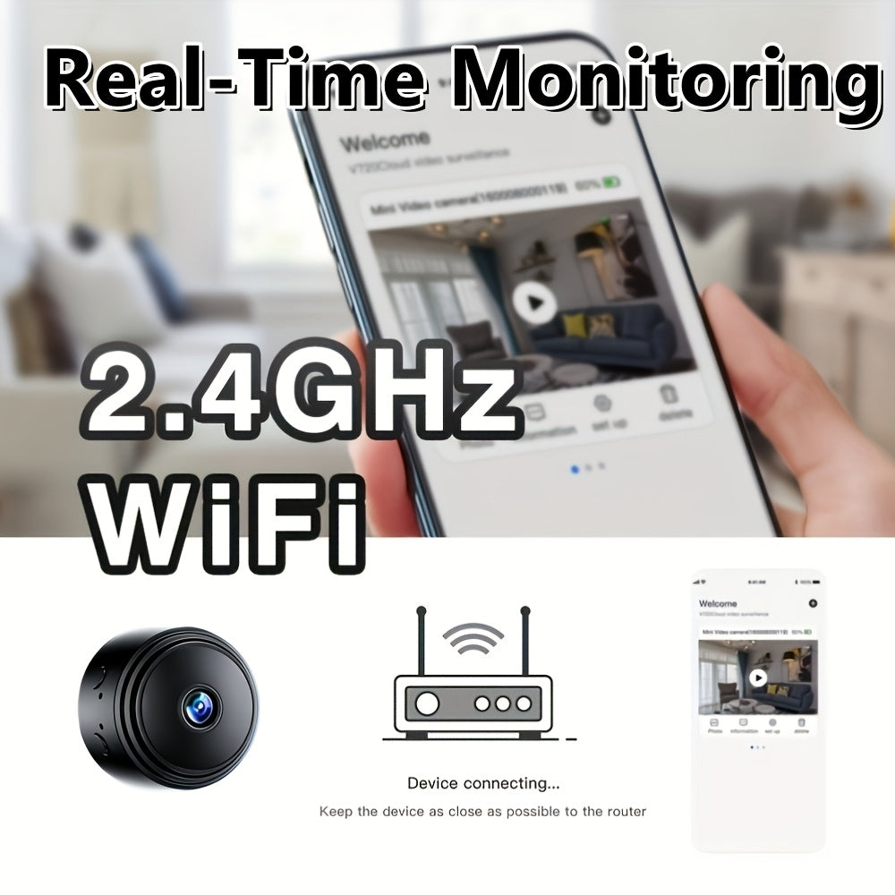 Mini WiFi Security Camera 4-Pack with Magnetic Mount, 2.4GHz Indoor Cameras with Night Vision, Motion Detection, App Remote Viewing and SD Recording Support