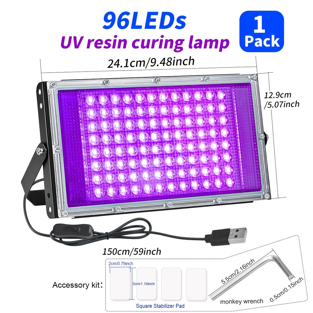 USB Resin Curing Lamp with 96 LEDs, Listed 5V Power Input, Cord and Switch in Dark Violet or Purple for Compatible Resin Jewelry, Molds and DIY Craft Projects