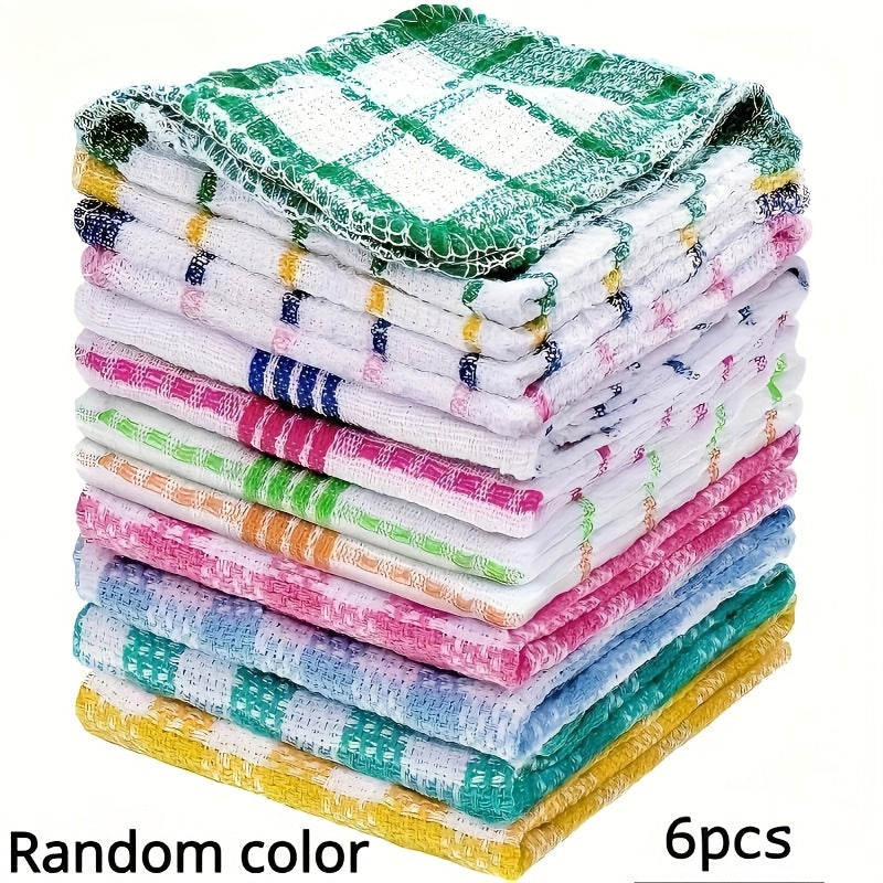 Kitchen Dish Cloths Six-Piece Pack, Soft Absorbent Reusable Dishwashing Towels for Compatible Dishes, Bowls and Countertop Cleanup at Home or While Traveling