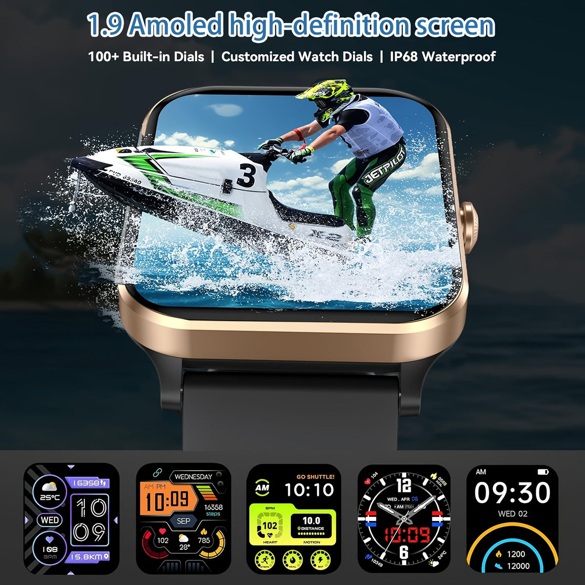 1.9-inch AMOLED Screen Smart Watch, 7-day Battery Life+IP68, Wireless Calling, Information+call Reminder, Monitoring, Step Counting Calorie Calculation Sports Watch, Aluminum Alloy Ultra Light Body