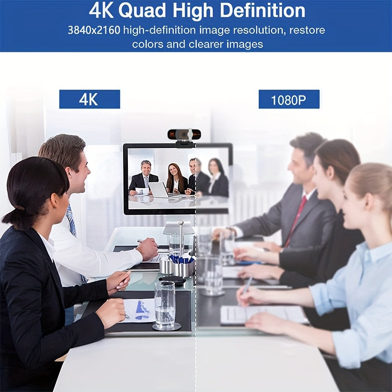 USB Autofocus 4K Webcam with Listed Dual Noise-Canceling Microphones and Privacy Cover, Three Silvery Gray Version Options for PC Meetings, Streaming and Online Classes