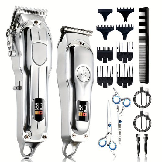 Hair Clipper and T-Blade Trimmer Set by MENSURE with Type-C Charging, LED Battery Display and Guide Combs for Men's Haircuts, Beard Shaping and Home Grooming