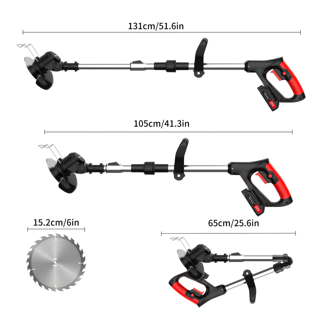 Adjustable Cordless Grass Trimmer with Rotating Head, Listed Three Blades and Two Batteries, Standard Red or Upgraded Color Options for Home Lawn and Garden Maintenance