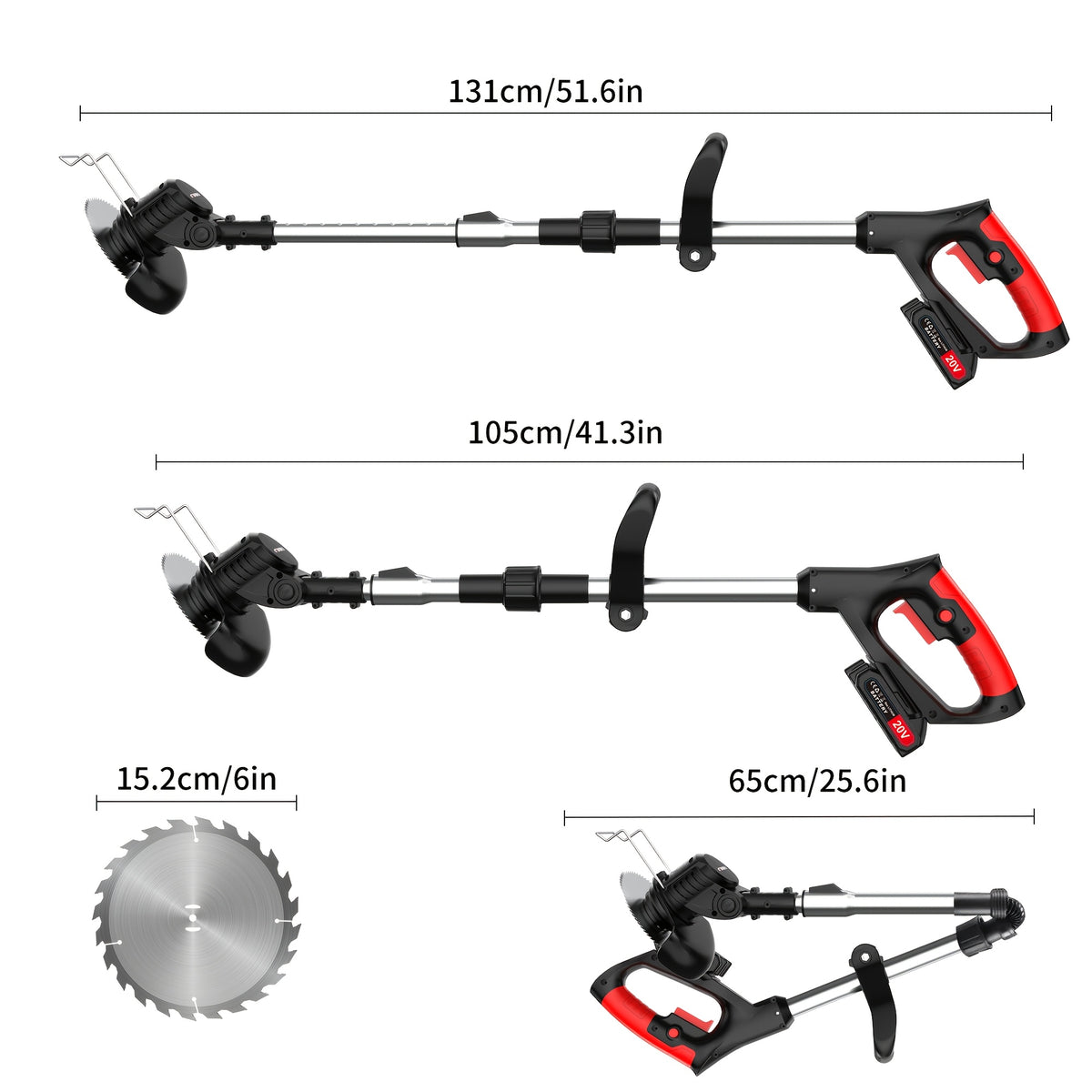 Adjustable Cordless Grass Trimmer with Rotating Head, Listed Three Blades and Two Batteries, Standard Red or Upgraded Color Options for Home Lawn and Garden Maintenance
