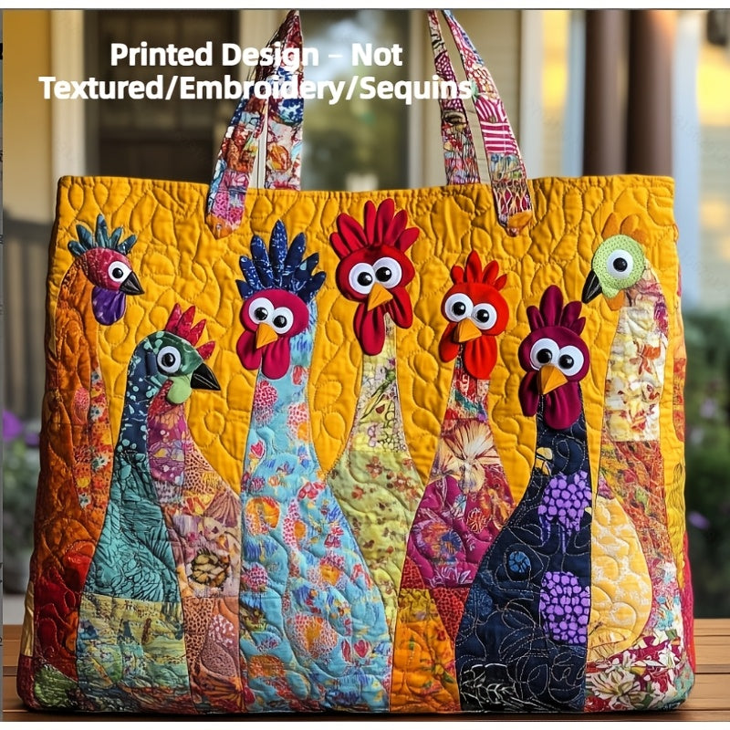 Quilted Tote Bag with Animal Design Print, Unisex Casual Everyday Carry in Three Size Options for Books, Personal Belongings and Daily Outings