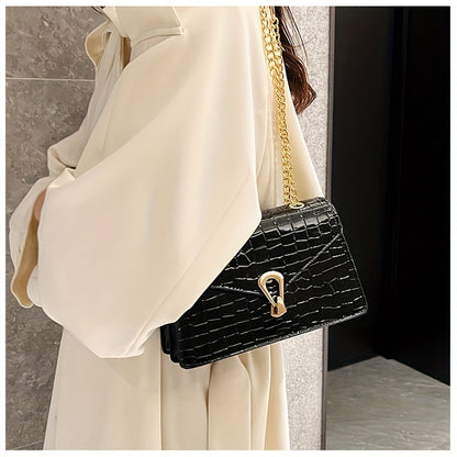 Reptile-Pattern Crossbody Bag for Women with Chain Strap Styling and Gold-Tone Hardware, White, Green or Rose Red Shoulder Purse for Casual and Evening Outfits
