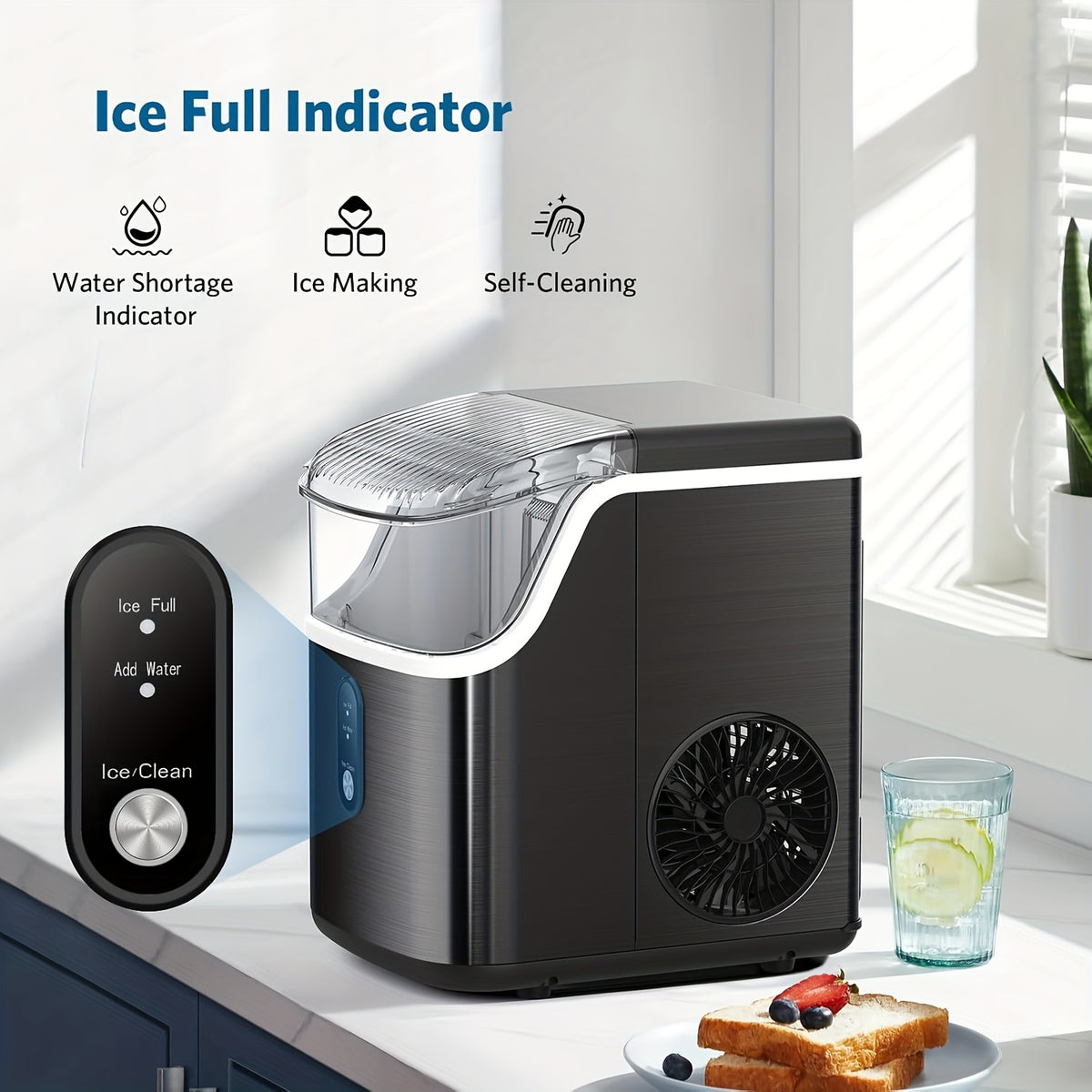 Self-Cleaning Countertop Ice Machine for Home and Kitchen, Nugget or Bullet Ice Model Options with Listed 35lb or 26lb Output for Everyday Drinks