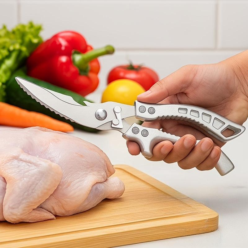 Carbon Steel Kitchen Scissors with Ergonomic Ambidextrous Grip, Single-Pair Multipurpose Cooking Shears for Poultry, Fish and Meat Preparation
