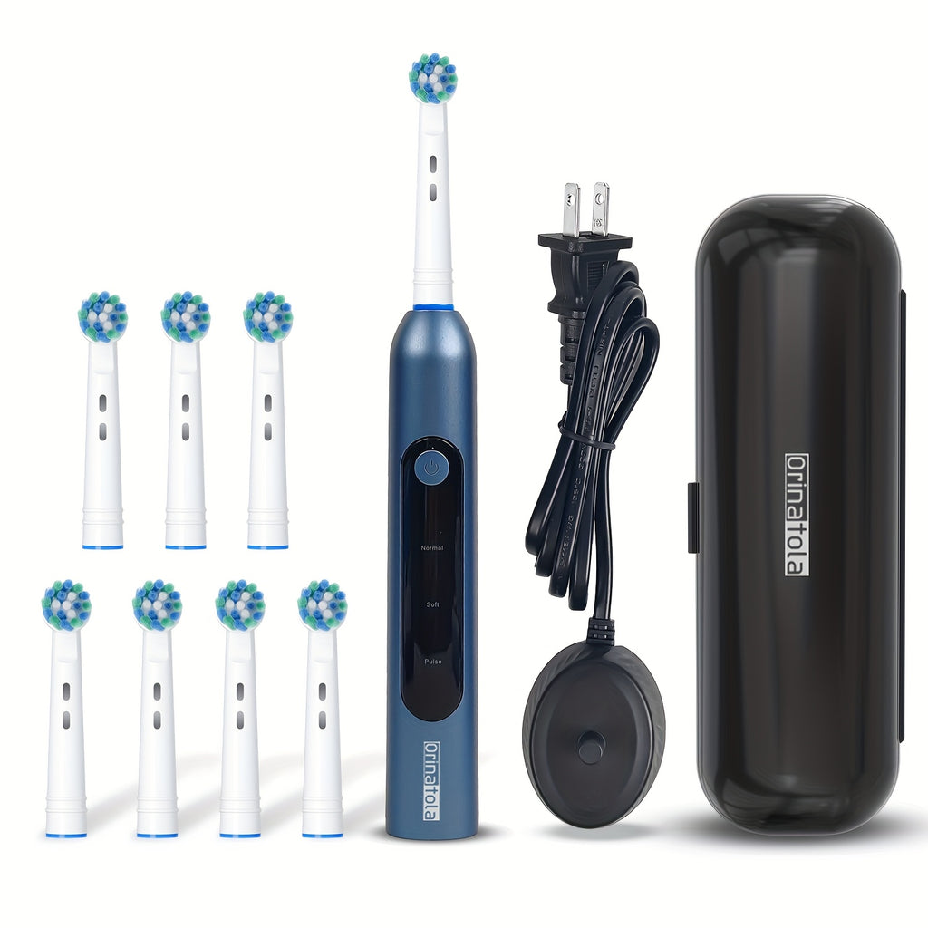 Rotating Electric Toothbrush with 8 Replacement Heads, Wireless Induction Charging, 3 Cleaning Modes, IPX7 Waterproof, Round-Head Oscillating Brush for Oral Care, Gift for Family & Parents