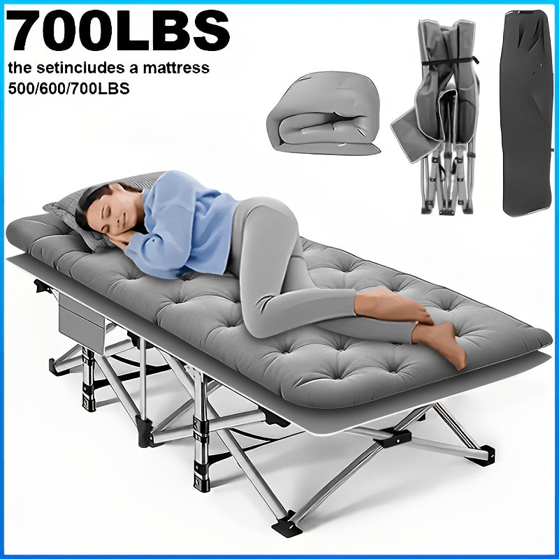 Portable Folding Camping Bed for Adult Guest Rest and Outdoor Trips, Black or Grey Model Labels with Listed 500, 600 or 700 lb Ratings and No Mattress Option