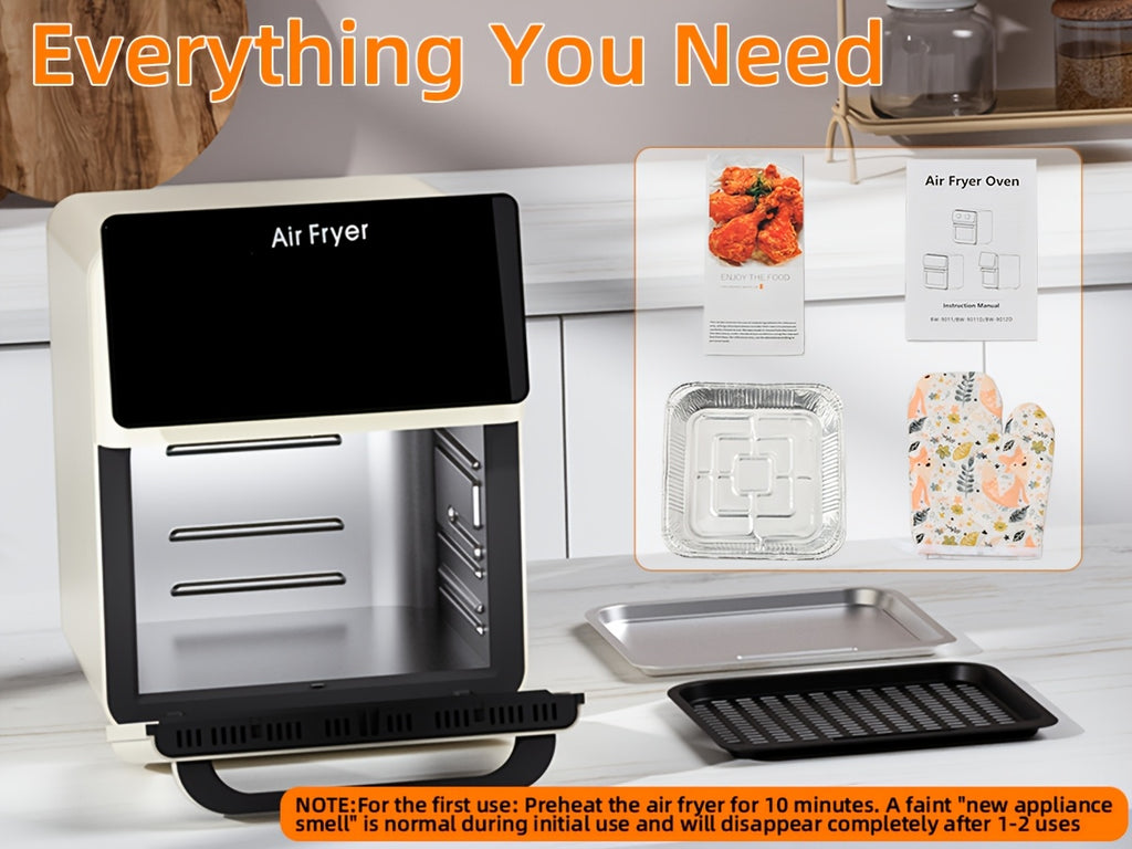 White Air Fryer Oven and Grill Combo with Listed 2.64gal Capacity, 12-in-1 Convection Cooking Design, Glass Viewing Window, Nonstick Basket and Removable Door