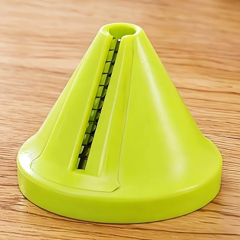 Conical Vegetable Shredder in Green, One-Piece Kitchen Prep Tool with Carrot and Cucumber Grating, Slicing and Peeling References for Fruit and Vegetables