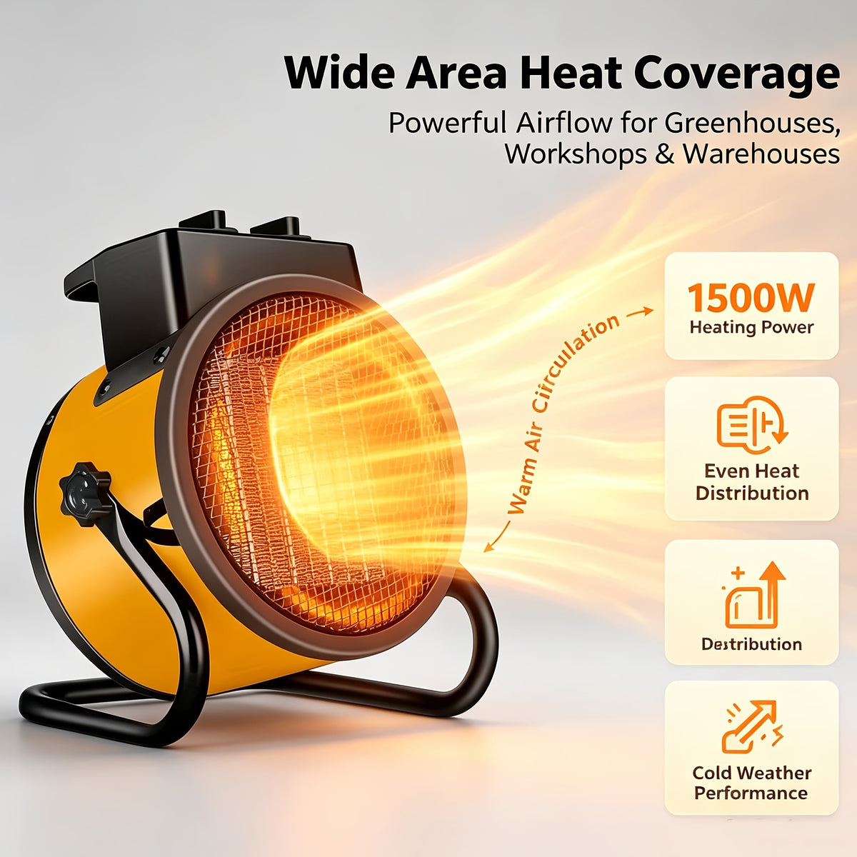 Portable PTC Ceramic Heater with Listed 1500W Heating and Overheat Protection, Black or Yellow Space Heater Options for Manufacturer-Approved Locations