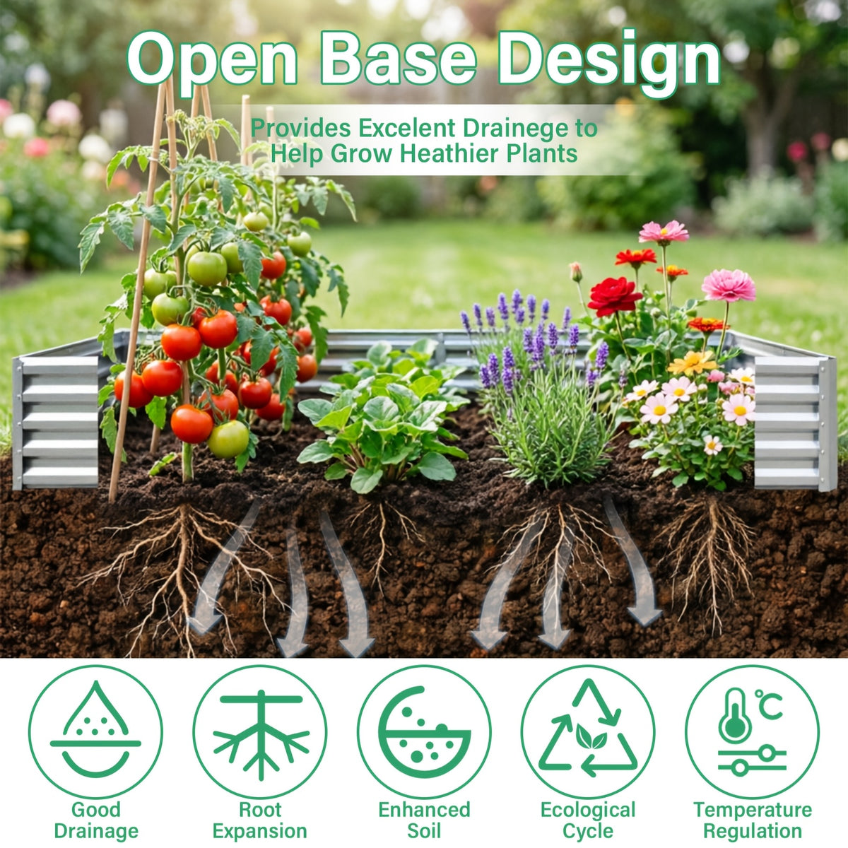 Metal Raised Garden Bed Kits with Galvanized Oval Planter Wording, Listed 4x2x1ft and 8x4x1ft Multipack Options plus Single-Bed Label for Outdoor Garden Planning