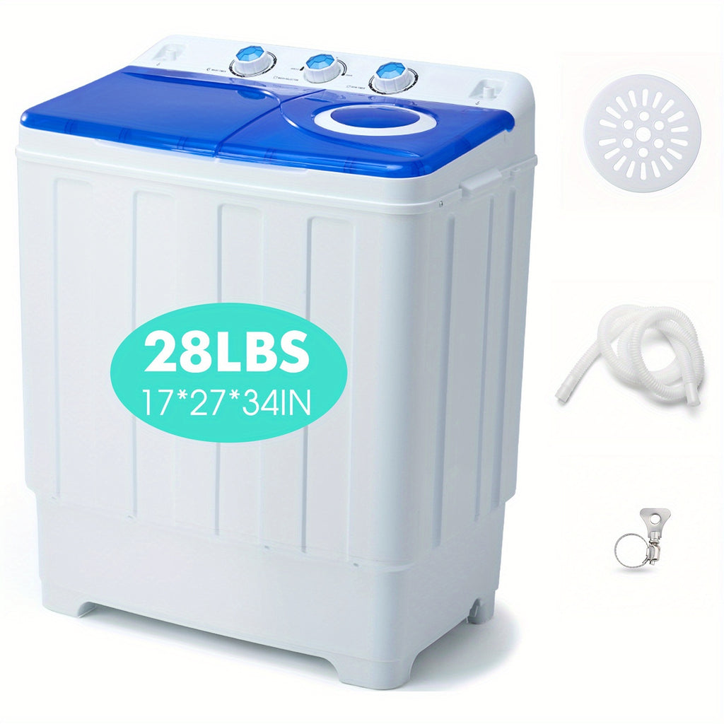 Twin Tub Laundry Washer with Drain Pump, Portable Washing Machine with Listed 18lb Wash and 10lb Spin Capacities for Apartments and Small Spaces