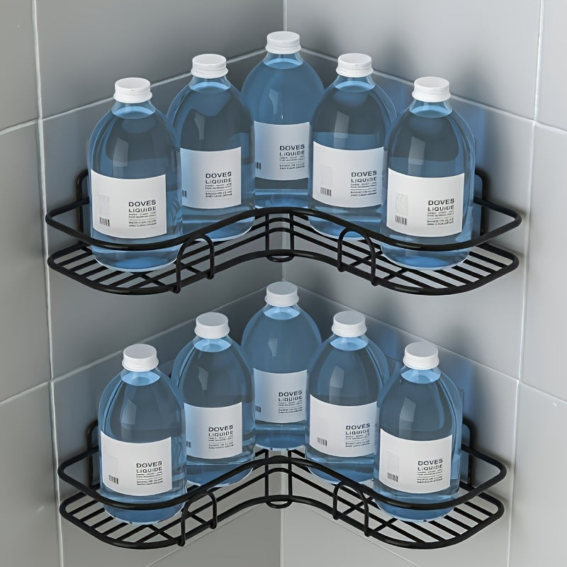 Corner Shower Shelf in Black, Wall-Mounted Bathroom Storage Organizer for Compatible Shampoo, Lotion and Cosmetic Bottles in Everyday Bath Routines