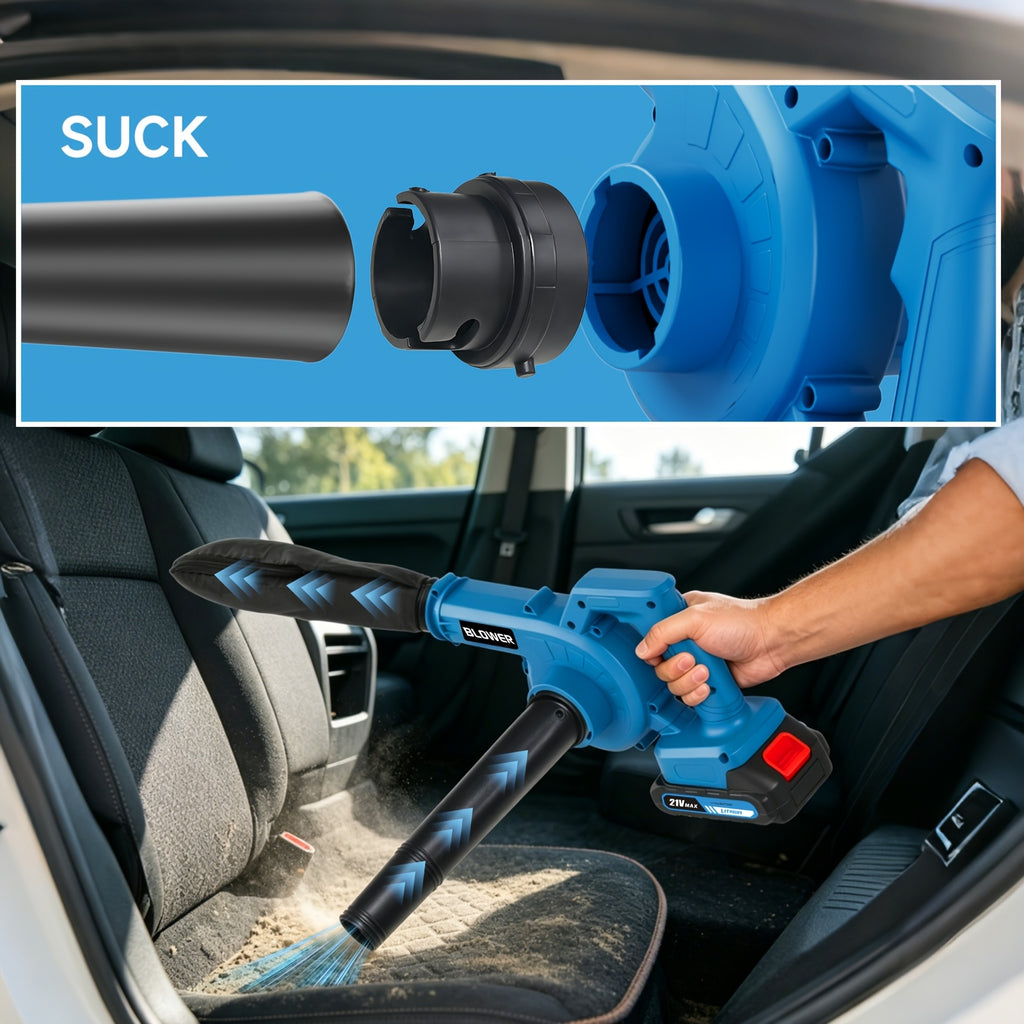 Cordless Leaf Blower and Vacuum with Extension Tube for Yard Cleanup, Handheld Tool in Black One-Battery, Blue Two-Battery and Five-Piece Kit Options