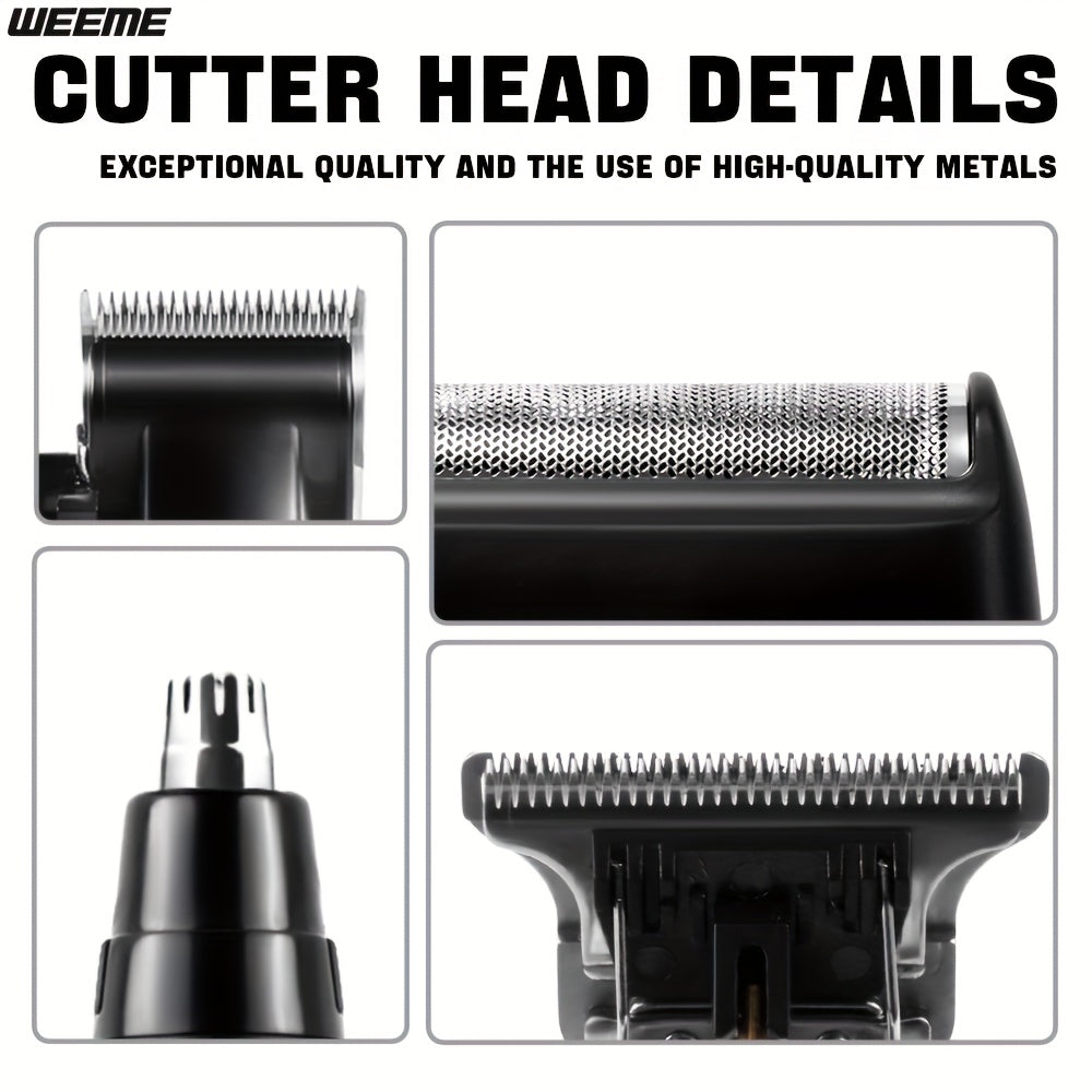 Four-Piece Men's Grooming Set in Black with Hair Clipper, Nose Trimmer, Electric Shaver and T9 Detailer, Listed USB Rechargeable Design and Eight Guide Combs