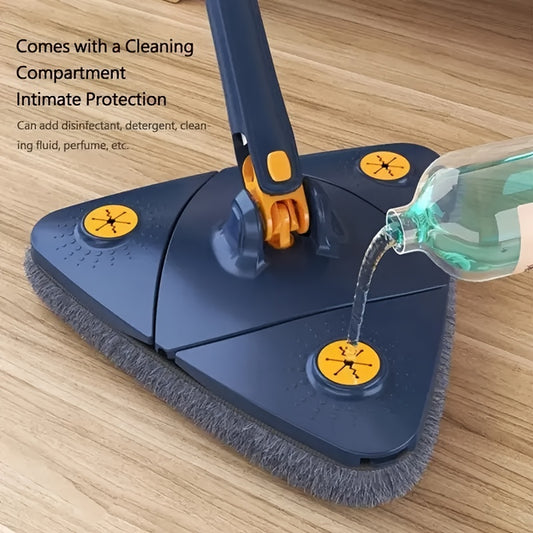 Triangle Rotating Mop with Listed 360-Degree Head and Long Handle, Blue Wet and Dry Squeeze Cleaning Mop Set for Compatible Floors, Walls and Corners