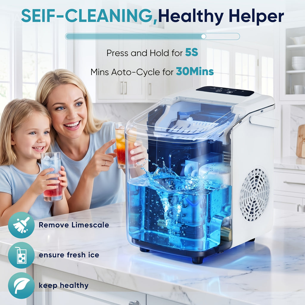 Carry-Handle Ice Maker with Basket and Scoop, Listed 26lb Daily Output and Nine Bullet Cubes in 6–8 Minutes, Black or White 40.58oz-Labeled Options