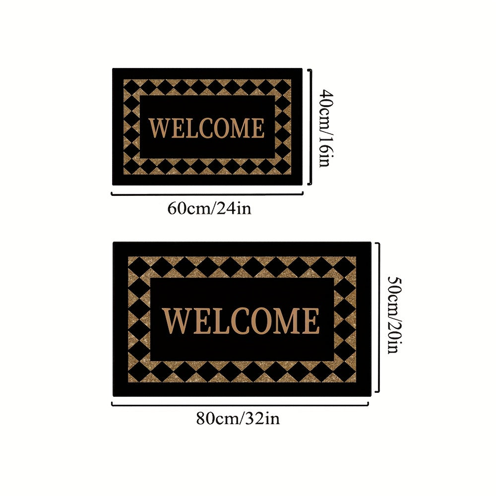 Black Welcome Doormat, Indoor Entrance Floor Mat in 16 x 24 or 20 x 32 Inch Size Options for Home Entryways, Hallway Decor and Housewarming Gift Ideas