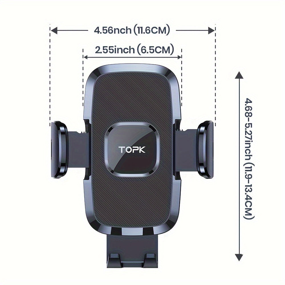 TOPK Car Air Vent Phone Mount with Adjustable Clamp Cradle, Black ABS Smartphone Holder for Compatible Vehicle Vents and Navigation Screen Positioning